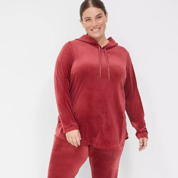 LIVI Lane Bryant 2 Piece Velour Set Hoodie 26/28 Jogger Pants 22/24 Rhubarb Red - Picture 2 of 7